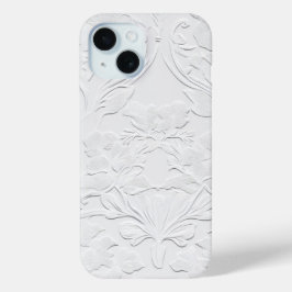 Delicate witte bloem in reliëf telefoonhoesje iPhone 15 case