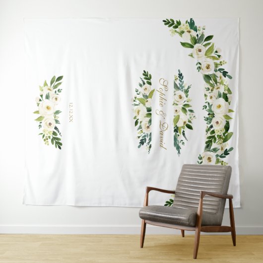 Delicate Witte Bloemen Bruiloft Foto Booth Prop Wandkleed (In Situ (horizontaal))