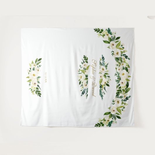 Delicate Witte Bloemen Bruiloft Foto Booth Prop Wandkleed (Voorkant (horizontaal))