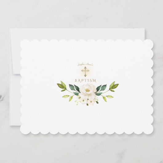 Delicate Witte Bloemen Foto Meisje Gouden Doop Kaart (Achterkant)