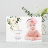 Delicate Witte Bloemen Foto Meisje Gouden Doop Kaart (Staand voorkant)