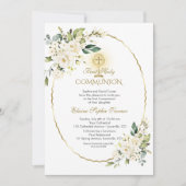Delicate Witte Bloemen Goud Eerste Heilige Communi Kaart (Voorkant)