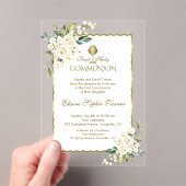 Delicate Witte Bloemen Gouden Meisje Heilige Commu Acryl Uitnodigingen (Insitu (Draagbaar))