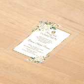 Delicate Witte Bloemen Gouden Meisje Heilige Commu Acryl Uitnodigingen (Laagn)