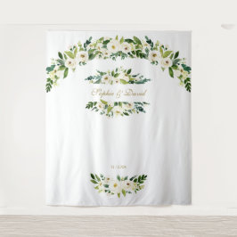 Delicate Witte Bloemen Huwelijksfotocabine Prop Wandkleed