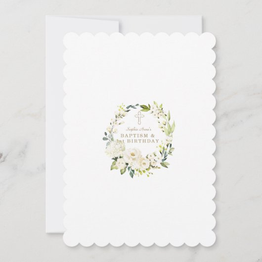 Delicate Witte Bloemen Meisje 1e Verjaardag Doop Kaart (Achterkant)