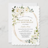 Delicate Witte Bloemen Meisje 1e Verjaardag Doop Kaart (Voorkant)