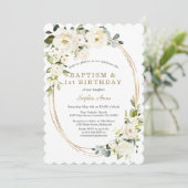 Delicate Witte Bloemen Meisje 1e Verjaardag Doop Kaart (Staand voorkant)
