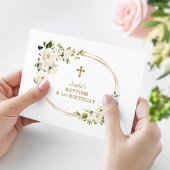 Delicate Witte Bloemen Meisje 1e Verjaardag Doopfe Bedankkaart