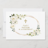 Delicate Witte Bloemen Meisje 1e Verjaardag Doopfe Bedankkaart (Voorkant)