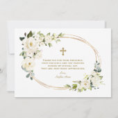 Delicate Witte Bloemen Meisje 1e Verjaardag Doopfe Bedankkaart (Achterkant)