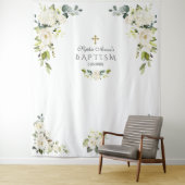 Delicate Witte Bloemige Doop Foto Booth Prop Wandkleed (In situ)