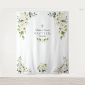 Delicate Witte Bloemige Doop Foto Booth Prop Wandkleed (Voorkant)