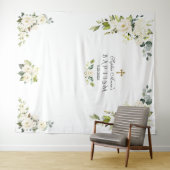 Delicate Witte Bloemige Doop Fotohut Prop Wandkleed (In Situ (horizontaal))