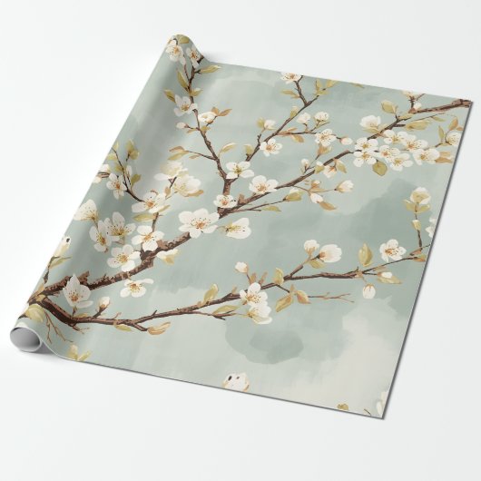 Delicate Witte Bloesemtak Botanisch Cadeaupapier (Uitgerold)