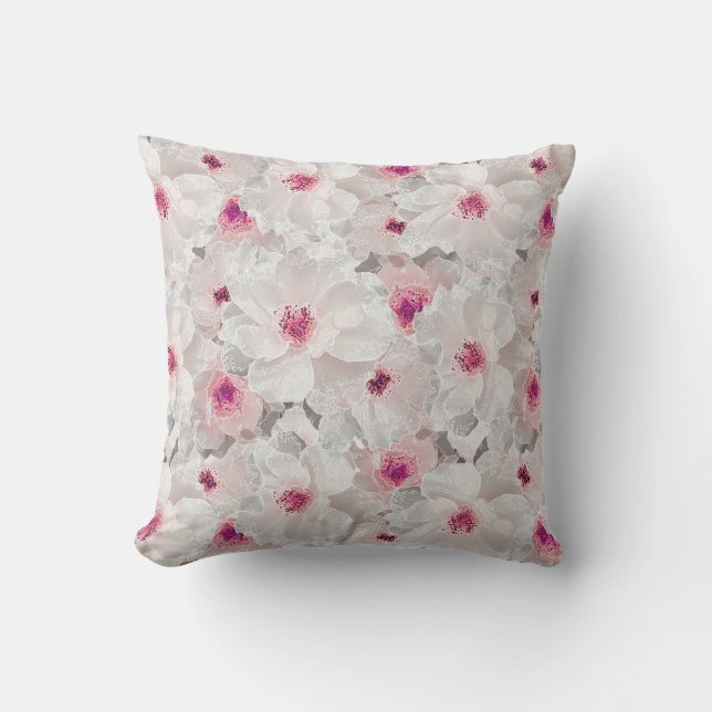 Delicate witte en roze bloem kussen (Voorkant)