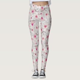 Delicate witte en roze bloem leggings