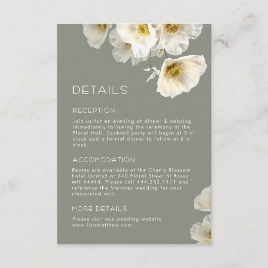 Delicate Witte Gele Bloemen Bruiloft Informatiekaartje (Voorkant)