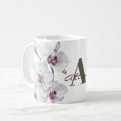 Delicate witte orchidee bloemen monogram koffiemok (Voorkant links)