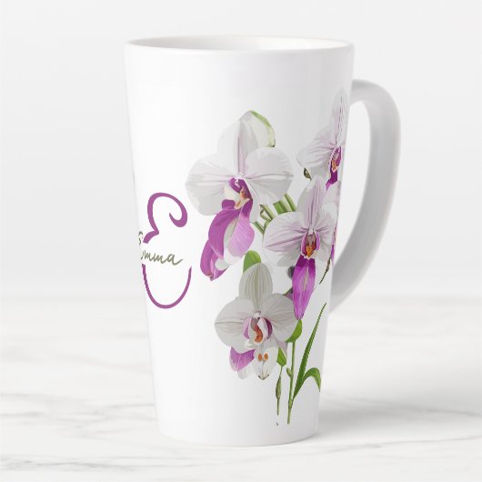 Delicate witte orchidee bloemen monogram latte mok (Rechterhoek)