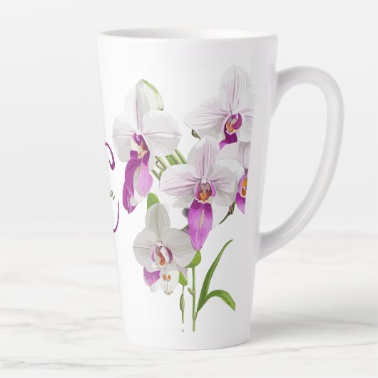 Delicate witte orchidee bloemen monogram latte mok (Rechts)
