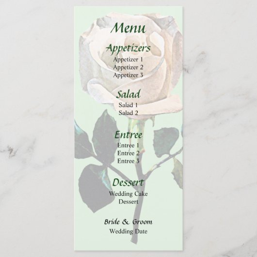Delicate Witte Roos Orchidee Huwelijksmenu Menu (Voorkant)