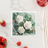 Delicate witte rozen en groene bladeren servet (Insitu)
