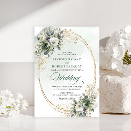 Delicate witte rozen groen wedding uitnodiging