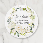 Delicate Witte Rozen Hydrangea Gouden Bruiloft Bedankjes Labels (Achterkant)