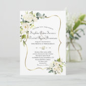 Delicate Witte Rozen Hydrangea Gouden Bruiloft Kaart (Staand voorkant)