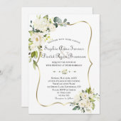 Delicate Witte Rozen Hydrangea Gouden Bruiloft Kaart (Voorkant / Achterkant)