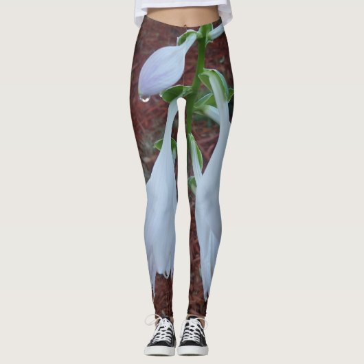 Delicate witte Sun Hosta bloemen Leggings (Voorkant)