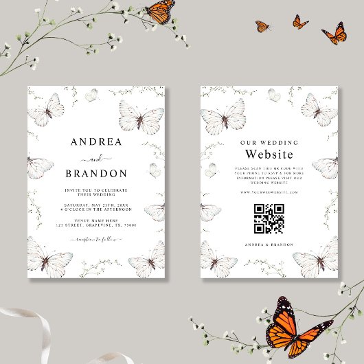 Delicate witte vlinder tuin bruiloft alles in één kaart