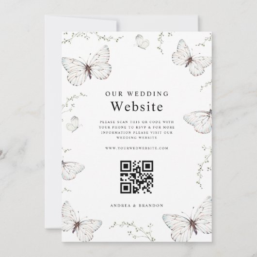 Delicate witte vlinder tuin bruiloft alles in één kaart (Achterkant)