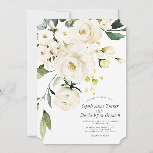 Delicate witte watercolorbloemen bruiloft kaart (Voorkant)