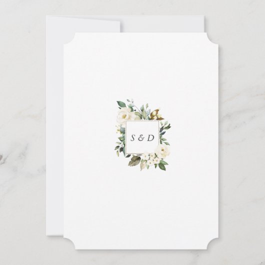 Delicate witte watercolorbloemen bruiloft kaart (Achterkant)