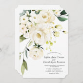 Delicate witte watercolorbloemen bruiloft kaart (Voorkant / Achterkant)