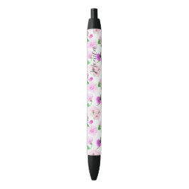Delicate witte waterverf wilde bloemen zwarte inkt pen