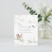 Delicate Woodland Forest Squirrel Baby shower Bedankkaart (Staand voorkant)