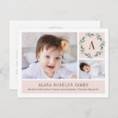 Delicate Wreath Birth Announcement Briefkaart (Voorkant / Achterkant)