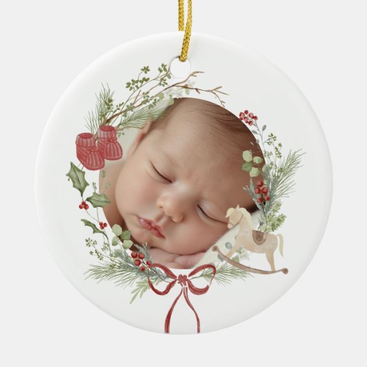 Delicate Wreath Eerste Kerstfoto Keramisch Ornament (Voorkant)