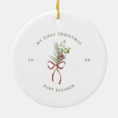 Delicate Wreath Eerste Kerstfoto Keramisch Ornament (Achterkant)
