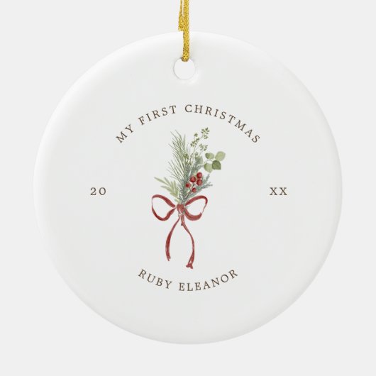 Delicate Wreath Eerste Kerstfoto Keramisch Ornament (Achterkant)
