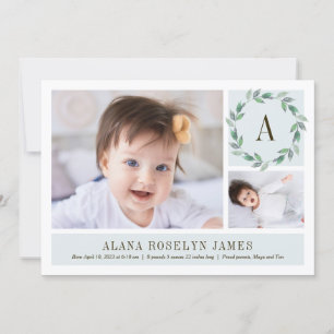 Delicate Wreath Waterverf Baby Birth koninklijke b Feestdagenkaart