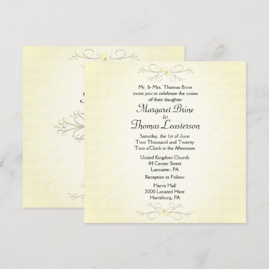 Delicate Yellow 2 Wedding Invitation Kaart (Voorkant / Achterkant)