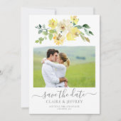 Delicate Yellow Floral Couple Photo Summer Garden Save The Date (Voorkant)