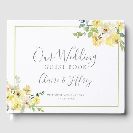 Delicate Yellow Floral Garden Wedding Custom Gastenboek (Voorkant)