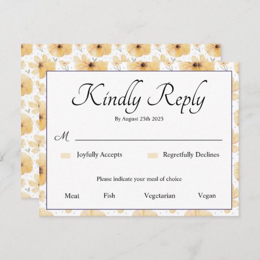 Delicate Yellow Floral RSVP Card (Voorkant / Achterkant)