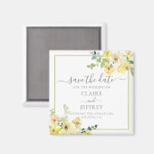 Delicate Yellow Floral Sage Green Save the Date Magneet (Voorkant / Achterkant)