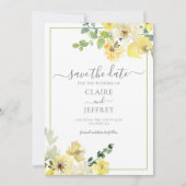 Delicate Yellow Floral Sage Green Summer Save The Date (Voorkant)